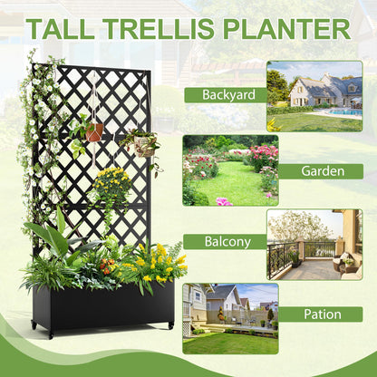 YESUNEED Metal Planter Trellis Box with Wheels & Drain Plug Outdoor Raised Garden Bed Patio Privacy Screen with Planter for Climbing Plants, Vegetables 73"x35"x16" Black-Diamond