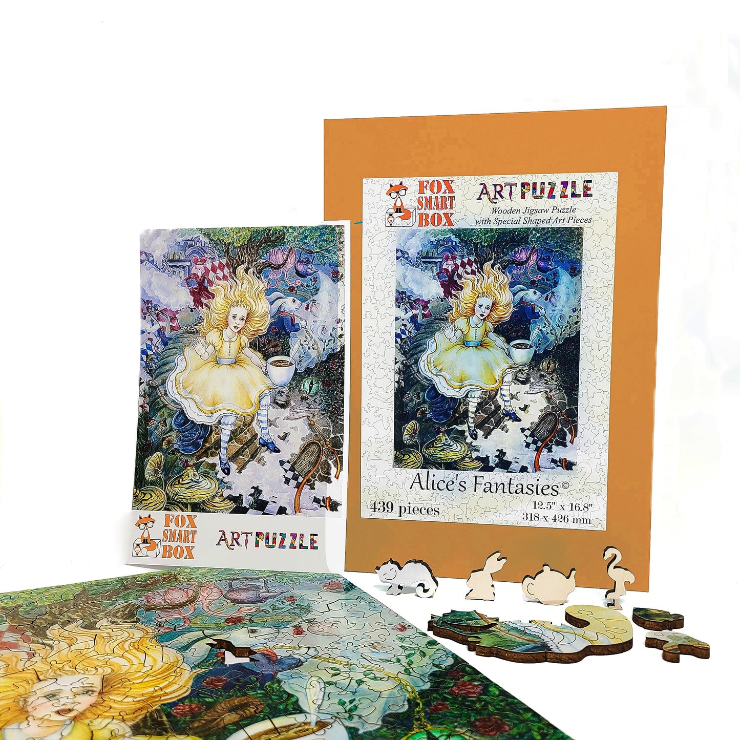 Wooden Jigsaw Puzzle for Adults - Uniquely Shaped Pieces - Made in USA by FoxSmartBox - 439 Pieces - Alice's Fantasies