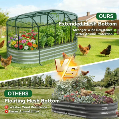 Lineware Raised Garden Bed with Self-Watering System, 6x3x1 ft Elevated Planter Boxes Outdoor with Mesh Cover, Oval Galvanized Raised Beds for Gardening,Vegetables,Flowers, Backyard, Patio