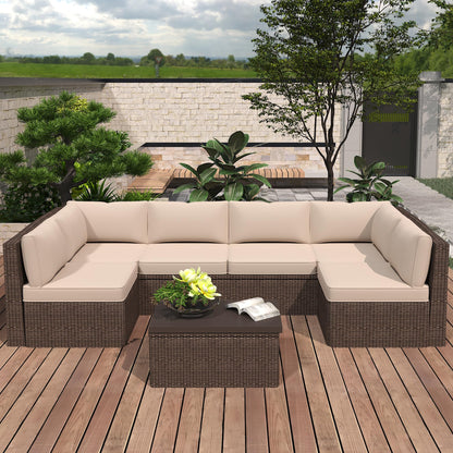 WiNVO 14-Piece Outdoor Replacement Cushions for Patio Furniture, Deep Seat Cushions for 6-Seat Sectional Rattan Sofa, Water-Resistant Couch Cushion Set with Non-Slip Backing, Cream White