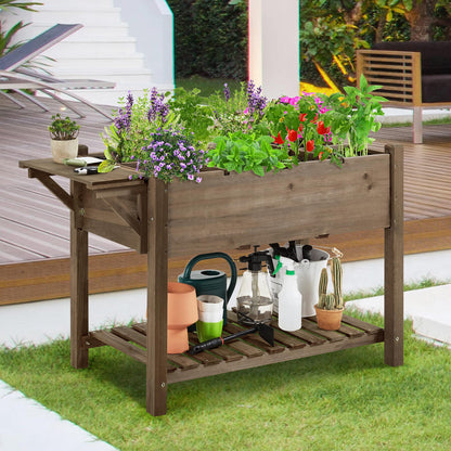 Yaheetech 49x22x32in 8 Pockets Horticulture Raised Garden Bed Elevated Wood Planter Box Stand with Foldable Side Table and Storage Shelf for Herb/Vegetables/Flowers