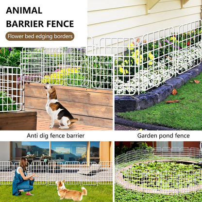 30ft x 17in Garden Fence Animal Barrier, 28 Panels No Dig Fence Border, Rustproof Metal Decorative Garden Fencing with Ground Stake, Flower Bed Edging Border for Dog, Rabbit, Outdoor Patio, White