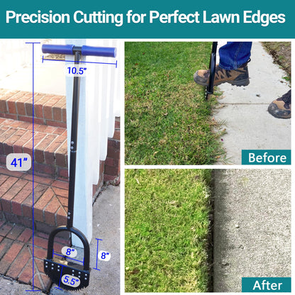 CKLT Edger Lawn Tool 41in Border Edger with Tempered Spring Steel Blade Long Rubber Handle Wide Footplate Rustproof Manganese Steel Half Moon Edger for Garden Maintenance