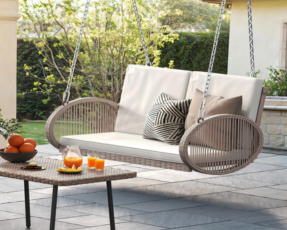 YITAHOME Hanging Porch Swing Chair Sits 2 People, Beige