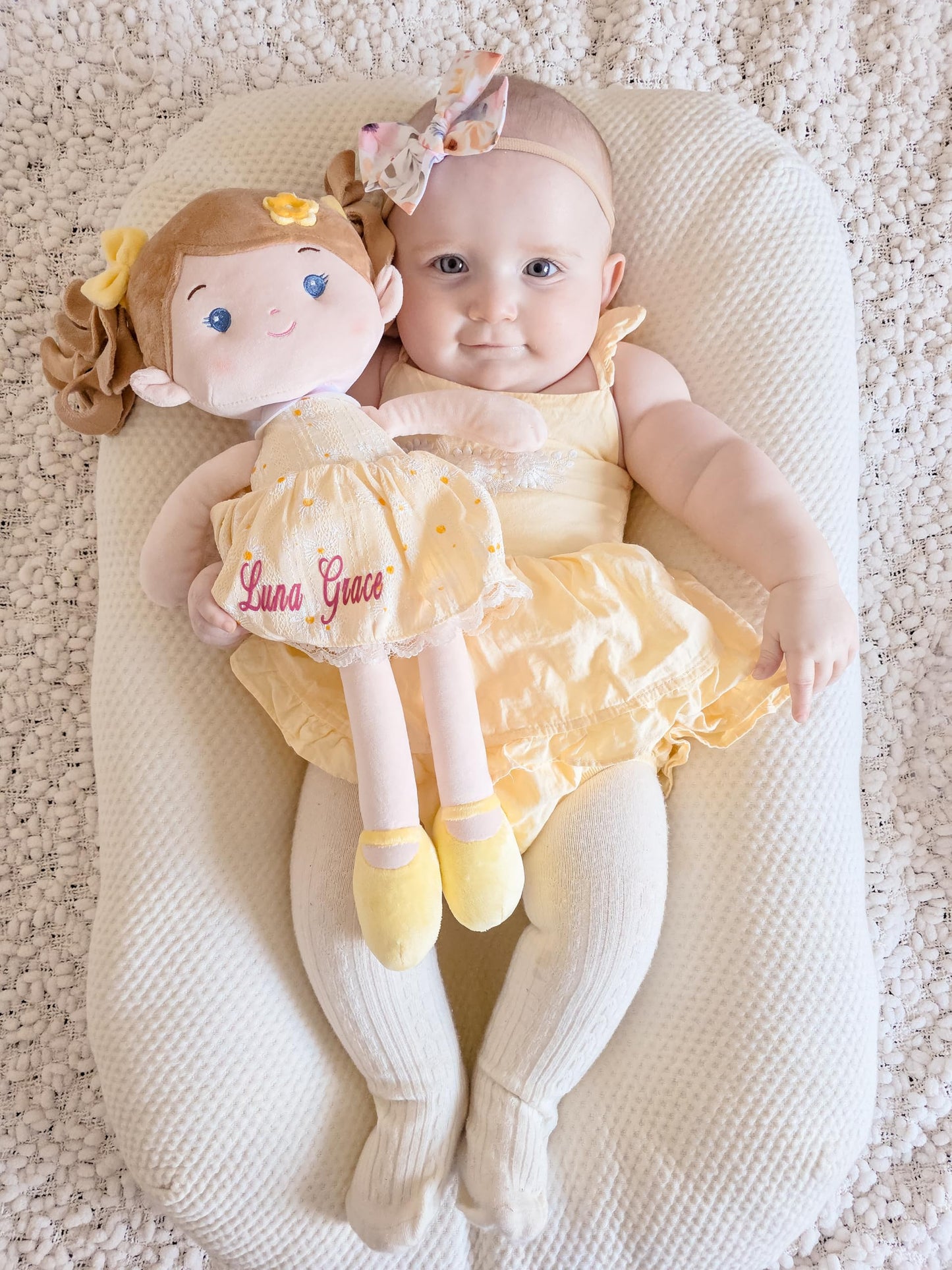 LeyaDoll Soft Baby Doll Toys (16''), My First Baby Rag Doll for 1 Year-Old Girl Birthday Gift, Christmas Plush Toys Gift for Toddler Kids Infants-Daydream-Daisy-Girl-Yellow