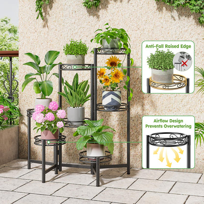 NQW Metal Plant Stand Indoor Outdoor 7 Tier Multiple Flower Pot Holder Shelf Planter Display Shelving Unit for Patio Garden Corner Balcony Living Room Black Circle