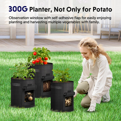 iPower Potato Grow Bags with Flap 10 Gallon 4 Pack, Garden Planting Pot with Durable Handle and Harvest Window, Thickened Nonwoven Fabric Container for Potato, Tomato, Carrot, Vegetable and Fruits
