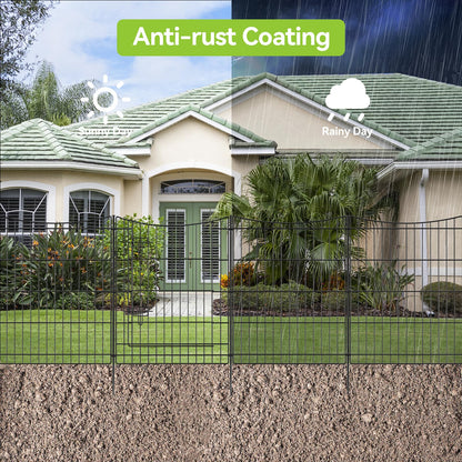 INJOPEXI Garden Fence 12 Panels 23.6ft (L)×30in (H) Decorative Metal Fences with 11 Panels + 1 Gate, No Dig Animal Barrier Fencing Rustproof Wire Temporary Rabbit Dog Fence Border for Outdoor Yard