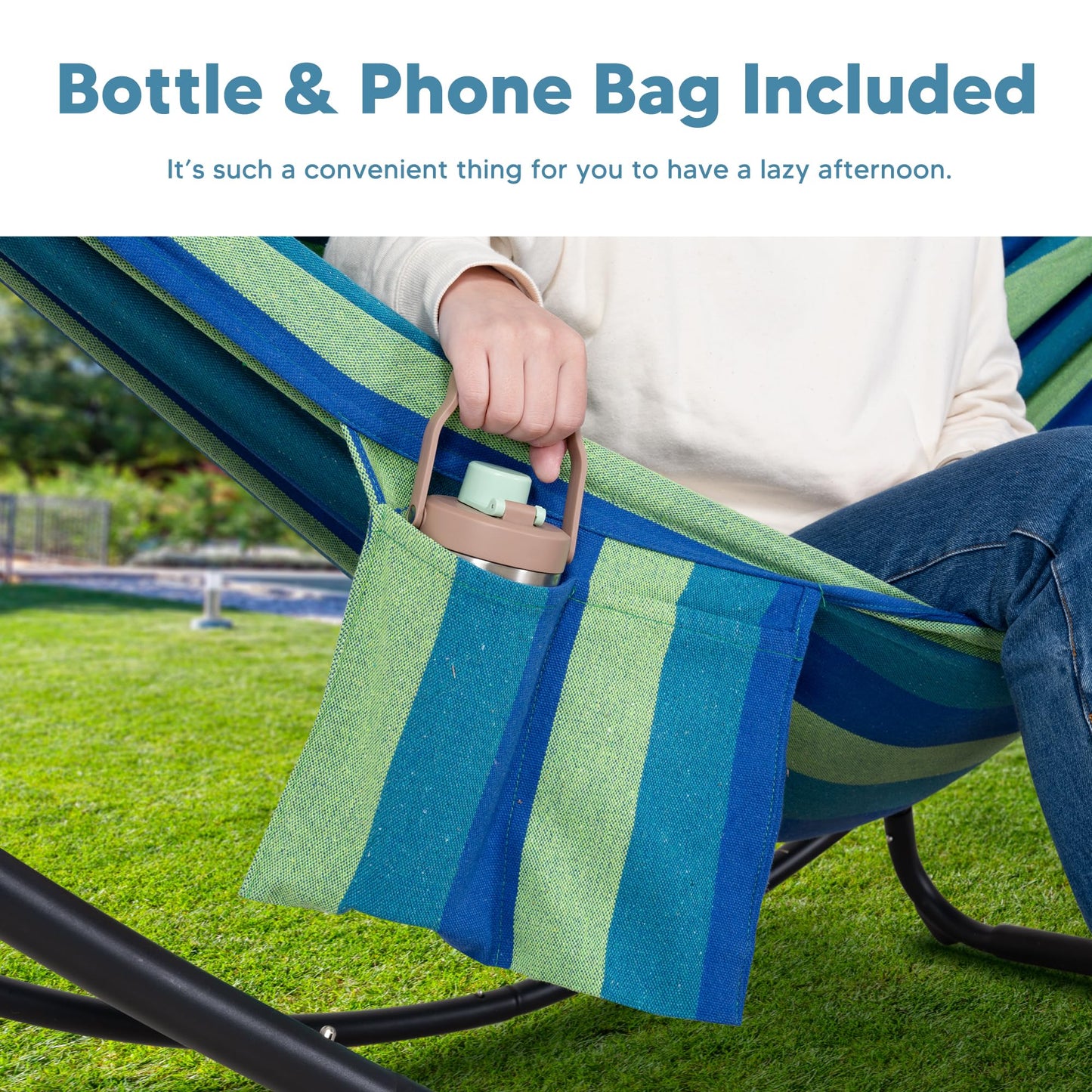 SUNCREAT Hammocks Standing Patio Hammock, Portable Hammock with Stand Foldable, Patent Pending, Blue Green