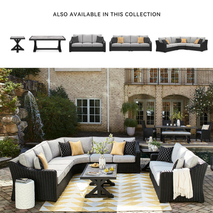 Signature Design by Ashley Beachcroft Casual Nuvella Weather Resistant Fabric 2-Piece Outdoor/Indoor Loveseat with Cushion and 4 Toss Pillows, Black & Light Gray
