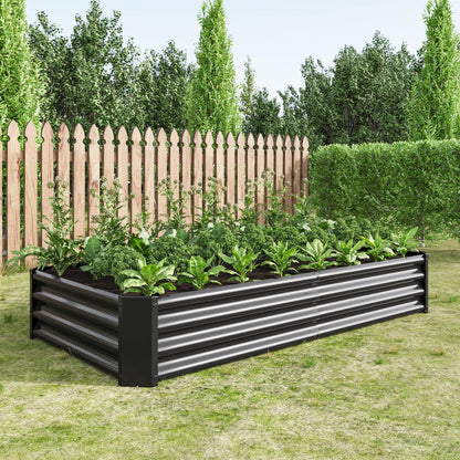 FOUBAM Galvanized Raised Garden Bed for Vegetables,Planter Raised Garden Boxes Outdoor,Metal Raised Garden Beds Steel Kit for Vegetables Flower Herb Patio Black Rectangle