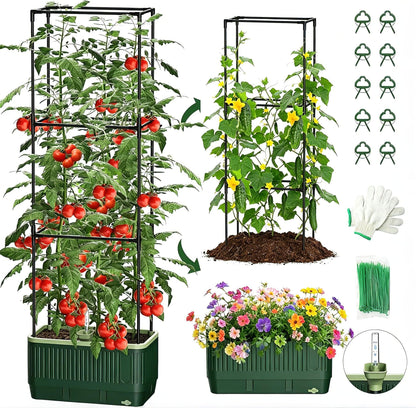 Tomato Planter with Trellis, Self Watering Planter Box with Trellis, Vertical Raised Garden Bed Planter for Climbing Vegetables Indoor Outdoor Patio