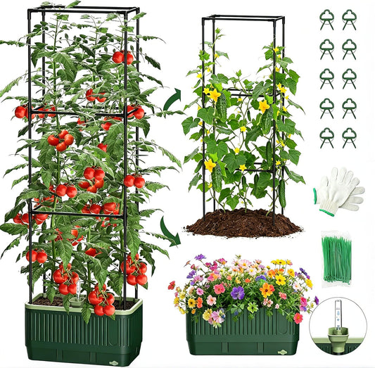 Tomato Planter with Trellis, Self Watering Planter Box with Trellis, Vertical Raised Garden Bed Planter for Climbing Vegetables Indoor Outdoor Patio