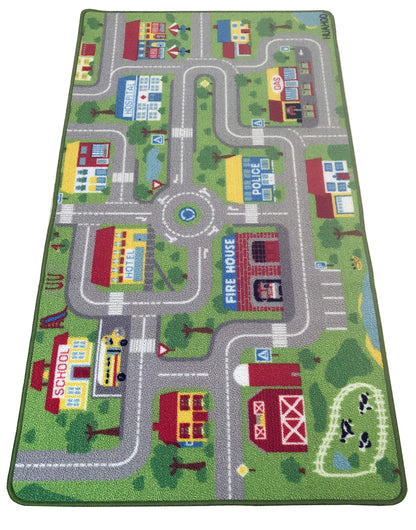 HUAHOO Kids Carpet Playmat, Car Rug for Toy Cars and Trains, Non Slip Play Mat for Playroom, City Life Educational Road Traffic Carpet for Classroom & Nursery (Parking, 52x75in)