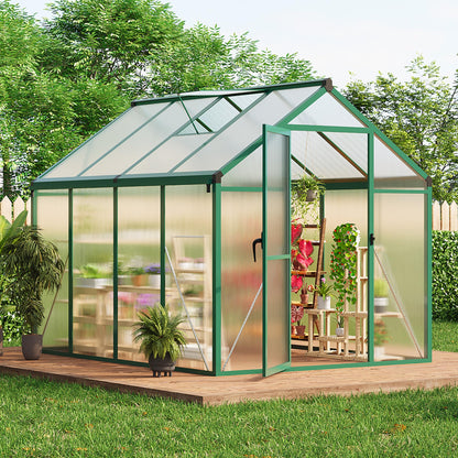 Garvee 6 x 8 ft Greenhouse, Greenhouses for Outside, Polycarbonate Greenhouse with Aluminum Frame, Lockable Door and Ajustable Roof Vent for Backyard, Green Houses for Outside Garden Backyard, Patio