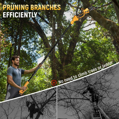 Takuoo 2-IN-1 8 Inch Electric Pole Saw, Mini Chainsaw Cordless with Extension Pole, 21V 2×4.0Ah Battery Powered Polesaw, 15FT Max Reach, Brushless Chain Saw for Limb Branch Cutter Tree Trimming