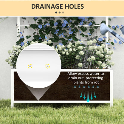 Outsunny Planter Box with Trellis, 35.4 x 15.7 x 47.2 inch Raised Garden Bed with Drainage Holes, Planters for Outdoor Plants, Vegetables, Flowers, Herbs, Trellis Planter, White