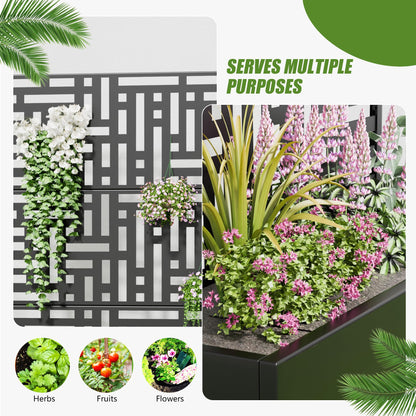 Casaphoria 72"x47" Metal Raised Garden Bed with Trellis(2 Pack), Outdoor Planter Box with Wheels & Drainage Holes for Climbing Plants, Flowers, Elevated Garden Kit with Privacy Screen, Black-Gerald