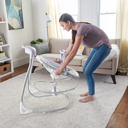 Ingenuity 2-in-1 SimpleComfort Lightweight Compact 6-Speed Multi-Direction Baby Swing & Rocker, Vibrations & Nature Sounds, 0-9 Months 6-20 lbs (Raylan)