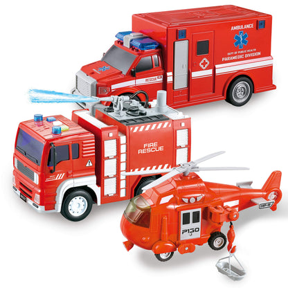 JOYIN Toddler Fire Truck Toys for 3 4 5 6 7 Year Old Boys - Fire Engine, Emergency Vehicle, Kids Firetruck, Friction Powered Car with Lights and Sounds, Birthday Gifts for Boys Girls Age 3-9