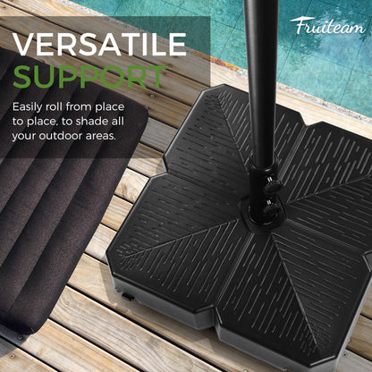 FRUITEAM 110lb Capacity Fillable Portable Umbrella Base with Wheels,Patio Umbrella Base Water & Sand Filled Umbrella Stand for Garden,Outdoor,Deck w/2 Locks,2Knobs