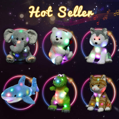 Hopearl LED Musical Stuffed Puppy Lighting Up Singing Plush Toy Adjustable Volume Lullaby Animated Soothe Birthday Festival for Kids Toddler Girls, Rainbow, 10.5''
