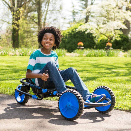 YBIKE Explorer Pedal Car - 3-Wheel Go Kart for Kids, Ride On Toys for Girls and Boys, Ages 4 & Up, Steer with Handles, Adjustable Frame & Seat, Up to 155 lbs, Blue & Black
