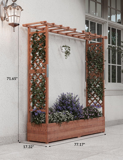 GarveeLife Raised Garden Bed with Trellis, 72 in Wood Planter Box with Side Trellis, Hanging Roof, and 4 Drainage Holes, Freestanding Elevated Garden Bed for Climbing Plants, Vines, Flowers