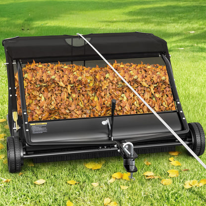 AUTOSAVER88 48" Tow Behind Lawn Sweeper, 25 cu. ft Capacity Pull Behind Lawn Sweeper, Leaf & Grass Collector with Adjustable Brush Height and Dumping Rope Design for Yard Lawn