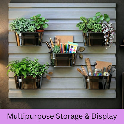 LaLaGreen Wall Planter (9.8 Inch, 6 Pack) Black Oval Metal Pot Hanging Decor Flower Railing Fence Pots Mounted Indoor Plant Holder Porch Decorations Drainage Garden Plants Planters Balcony Home Yard
