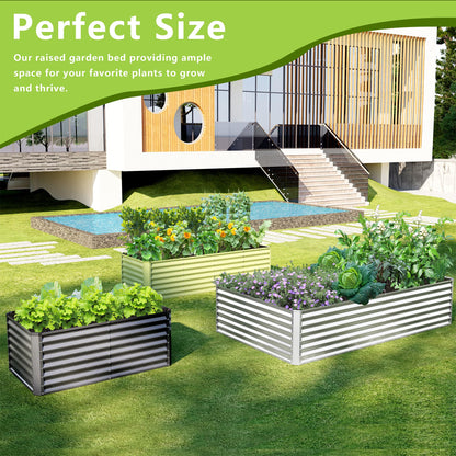 Ayen Guard 8x4x2FT Galvanized Raised Garden Bed,Galvanized Planter Boxes Outdoor, Large Metal Raised Garden Beds for Vegetables-Grey