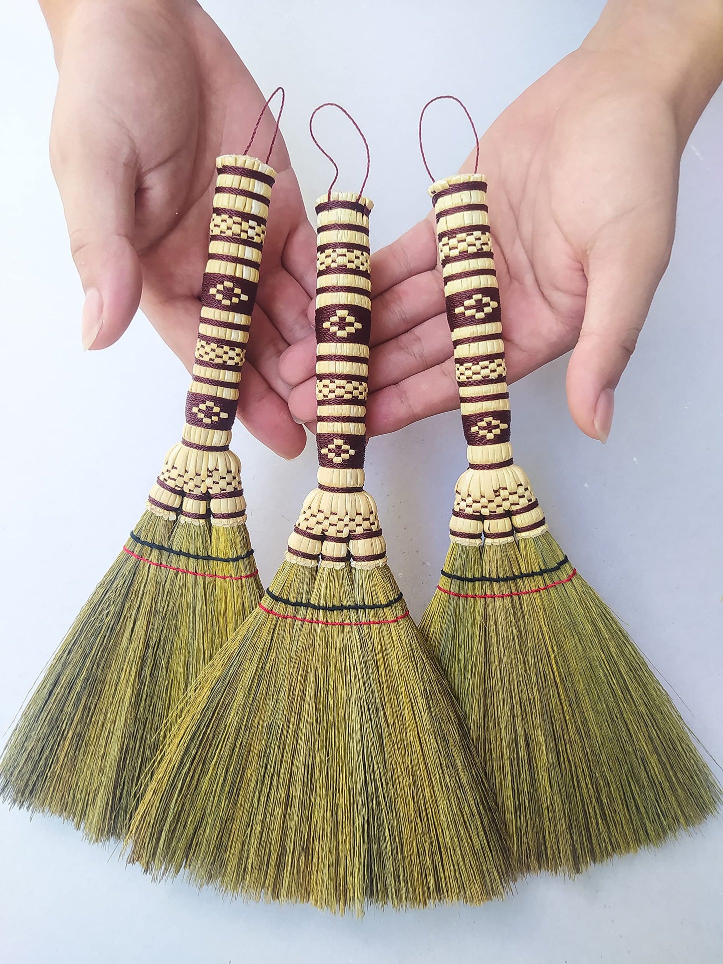 2 Piece Small Whisk Broom Handheld Brush Whisks Away Dust, Dirt & Debris Brush Hanger for Easy Storage Perfect for Indor Outdoor and Car - Short of Asian Whisk Broom (staw soft broom)