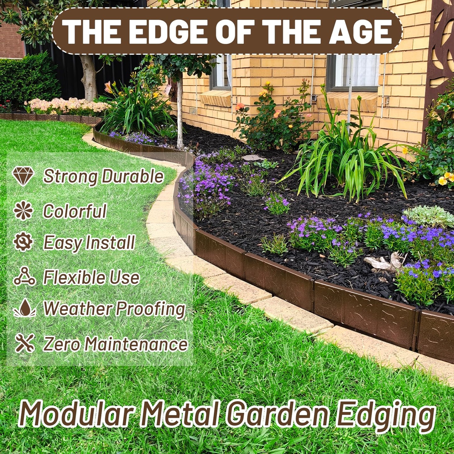Audemar Metal Lawn Edging in 20ft(6M) Length Flexible Steel Modular Edging Garden Border 4in*1ft(10cmx30cm) Versatile Weatherproof Easy Install for Landscaping,FlowerBeds,Lawn,Patio,Pavement,Edge