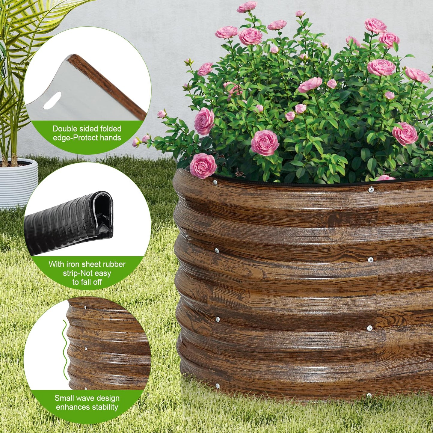 ZORMY Galvanized Raised Garden Bed Outdoor- 2PCS 6x2x1.4ft Oval Steel Raised Beds for Gardening, Metal Planter Box with Protective Strip and Gloves for Vegetables, Flowers, Fruits(Brown)