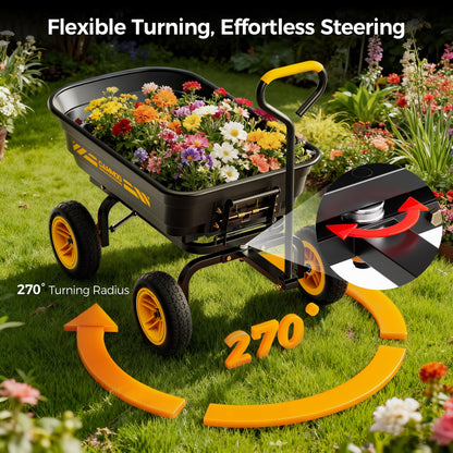CAMMOO 10-in NO-FLAT TIRES 600lb Heavy-Duty Garden Dump Cart 4 Cu.Ft. Utility Wagon with Quick-Release Dumping & Prime Grade 100% Virgin Polypropylene - Not Recycled Material for Landscaping Gardening