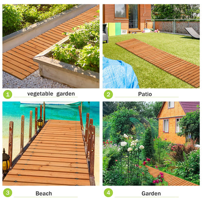 Tatuo 1 Pack 8 FT Wooden Garden Pathway Roll Out Straight Walkway Outdoor Path Wood Flooring Boardwalk Pavers for Garden Backyard Patio Beach Outdoor Wedding Party, 8' L x 17" W