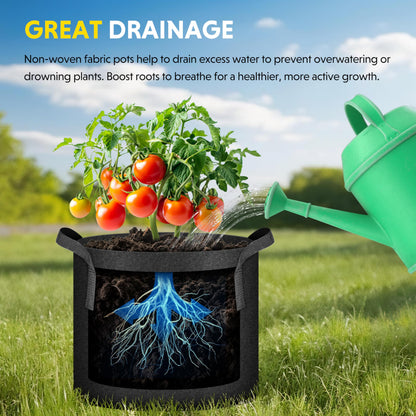 iPower 10-Pack 10-Gallon Grow Bags Nonwoven Fabric Pots Aeration Container with Strap Handles for Garden and Planting, 10 Gallon, Black