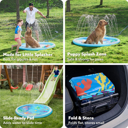 SLOOSH 60" Splash Pad Water Toys - Sprinkler Mat for Toddler Kids Baby Play Water Games Pool Fun, Summer Outdoor Garden Lawn Backyard Party Supplies Gifts for Boys Girls (Sea Themed)