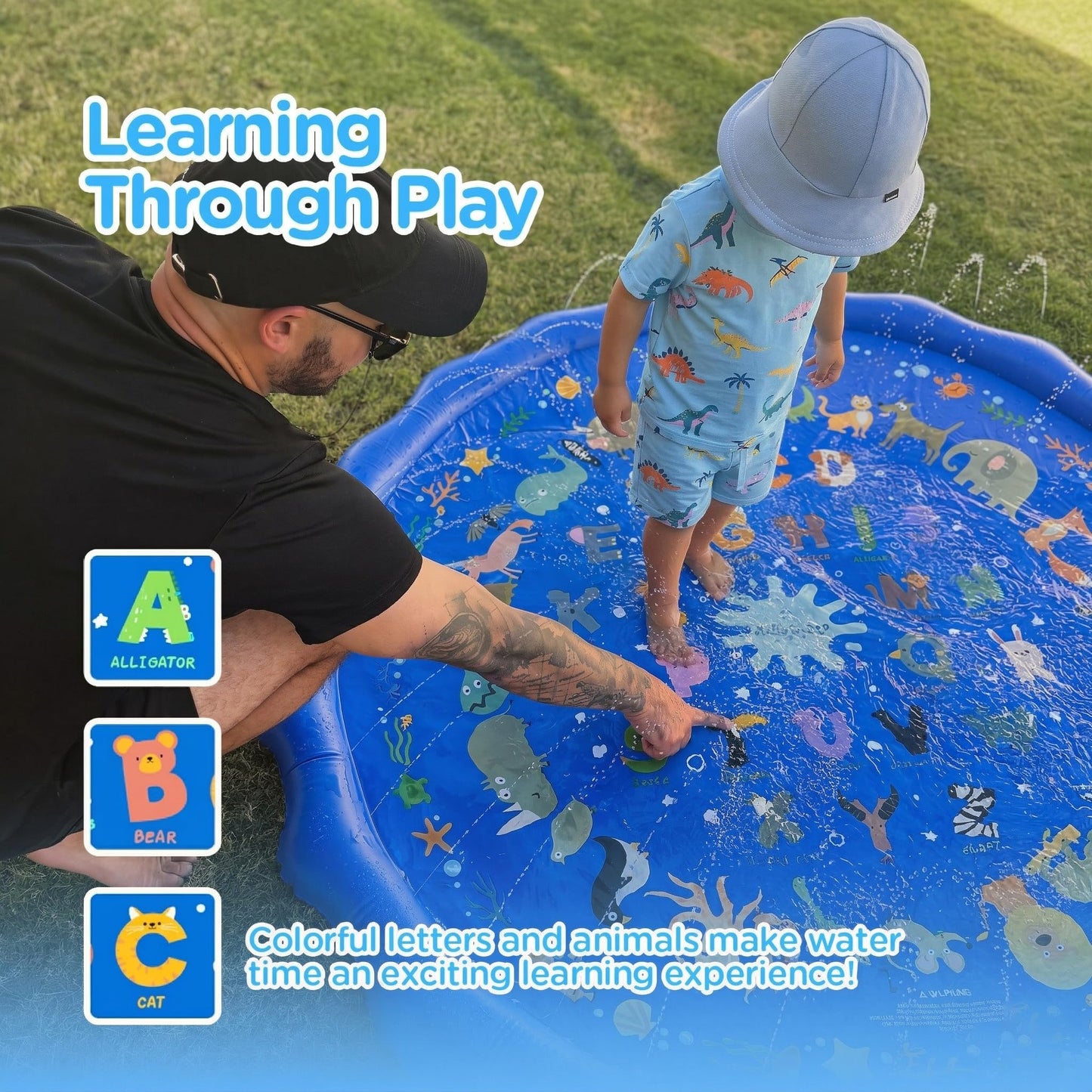 KiddoSpace Splash Pad Sprinkler for Kids and Dogs – 69" Baby Splash Pad for Toddlers 1-3, Crazy Daisy Sprinkler, Non-Slip BPA-Free Outdoor Water Play Mat, Repair Kit Included