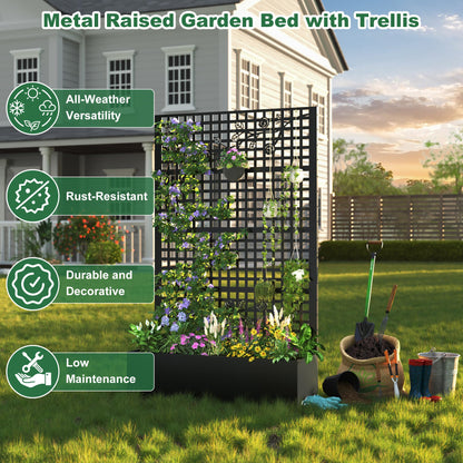 Coumy Metal Raised Planter Box with Trellis & Privacy Screen, 70.9"x 43.3"x 15.8"Free-Standing Garden Bed with Drainage Holes for Climbing Plants, Vegetables and Vines