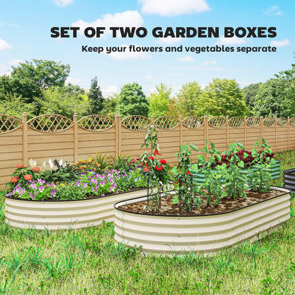 Outsunny 2PCS Galvanized Raised Garden Bed, 7' x 3' x 1' Raised Beds for Gardening with Plant Support Stakes, Rubber Strap Edging and Gloves, Metal Planter Box for Vegetables, Flowers, Cream White