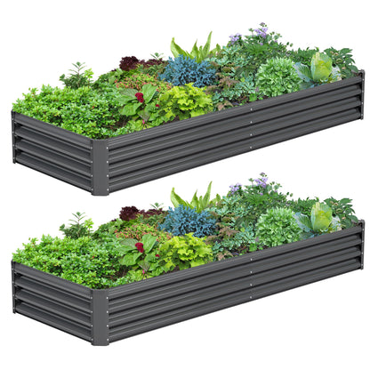 Ayen Guard 2PCS 8x2x1FT Galvanized Raised Garden Bed, Galvanized Planter Raised Garden Boxes Outdoor, Large Metal Raised Garden Beds for Vegetables-Grey