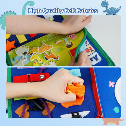 Tilhumt 8 in 1 Busy Book for Toddler 1-3, Montessori Boy Board with Storage Bag for Travel Quiet Learning Sensory Toys, Felt Busy Book for Baby Educational Gift Activities Fine Motor Skills