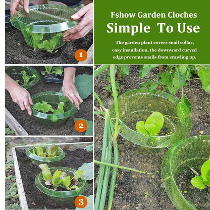 Fshow Garden Cloches，5 Pack Plastic Slug & Snail Plant Protection Collars, Snail Defense Without Chemistry, Planting Rings Protects Plants to Get Better.