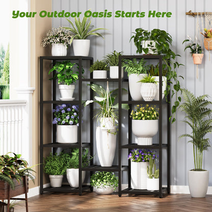 Hongsane Plant Stand Indoor Outdoor,10 Tier Tall Metal Plant Stands Holder,Heavy Duty Wrought Iron Plant Shelves for Multi Large Pots,Black Tiered Flower Display Riser for Living Room,Patio,Balcony