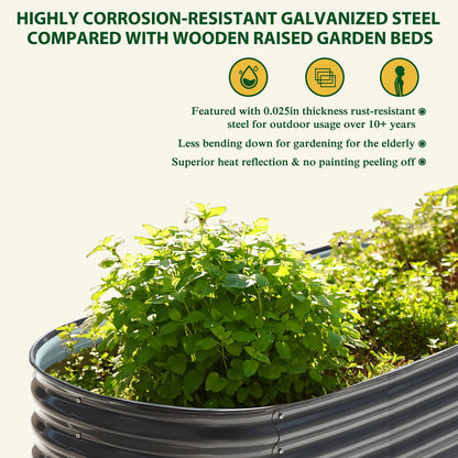 VEIKOU 8x2x1.4ft Raised Garden Bed, Galvanized Raised Garden Bed, Modular Raised Planter Box Outdoor for Vegetables, 9 in 1 Metal Garden Bed, Grey