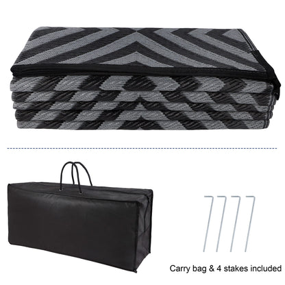 Ridota Reversible Mats, Patio Plastic Straw Modern Area Rug, Floor Mat for Outdoors, RV, Patio, Backyard, Deck, Picnic, Beach, Trailer, Camping (Diamond Black & Grey, 9' x 12')