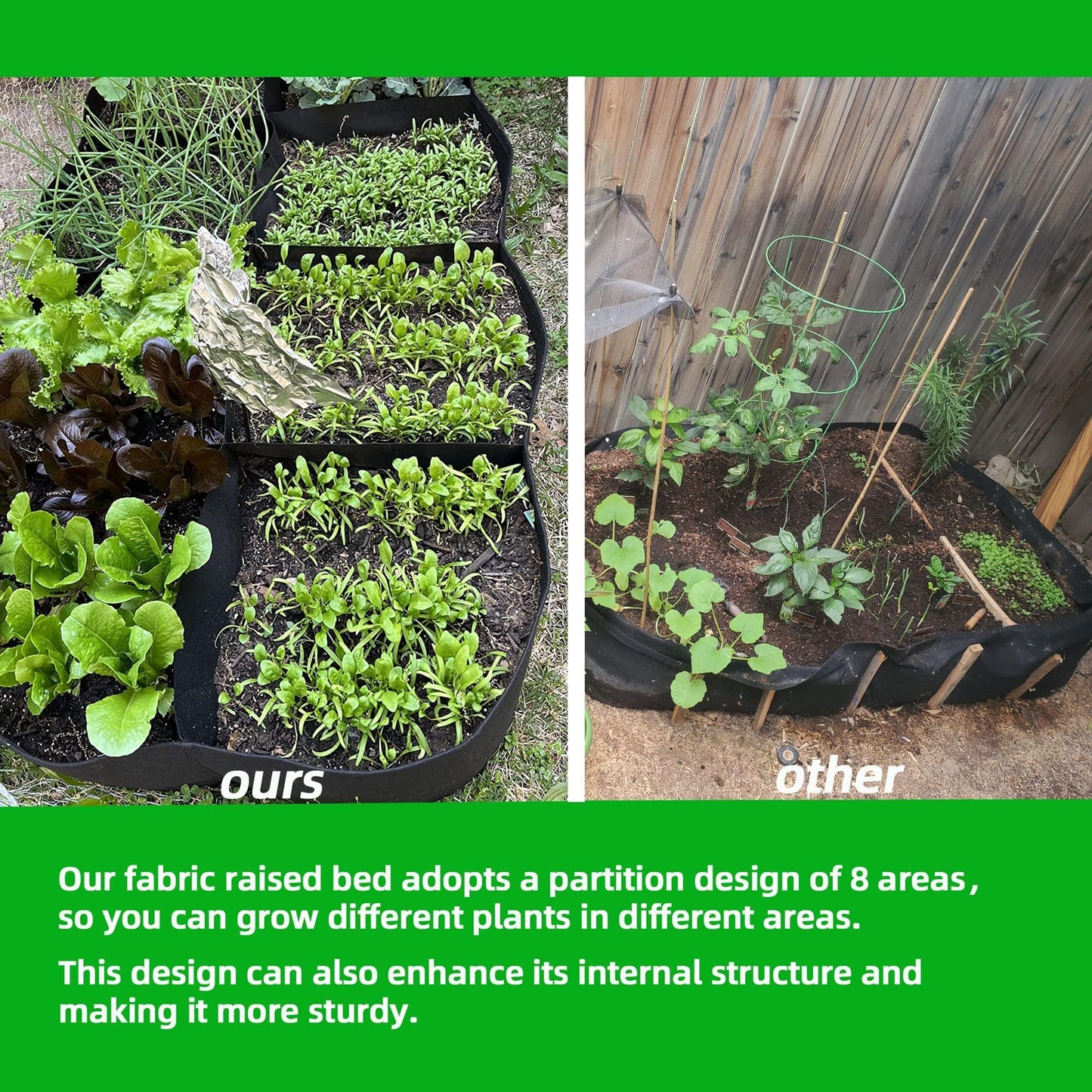 CJGQ Fabric Raised Garden Bed, 2Pack 8 Grids Plant Grow Bags, 3x6FT Breathable Planter Raised Beds for Growing Vegetables Potatoes Flowers, Rectangle Planting Container for Outdoor Gardening