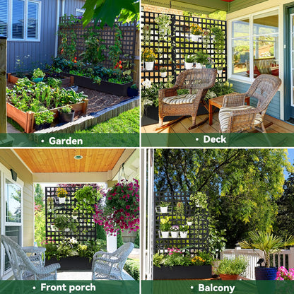 Metal Planter Box with Trellis, 71"x47"x16" Raised Garden Bed Outdoor with Privacy Screen & Lattice Trellis & Lockable Casters, Vertical Garden Box with Drainage Hole for Climbing Plants, Vegetable