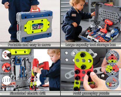 Kids Tool Kit，Kids Tool Bench STEM Engineering Playbench，32-inch Folding Workbench Set with 35+ Accessories, Electric Drill Toy & Tool Storage, Creative Construction Playset for Boys Girls Ages 3-5